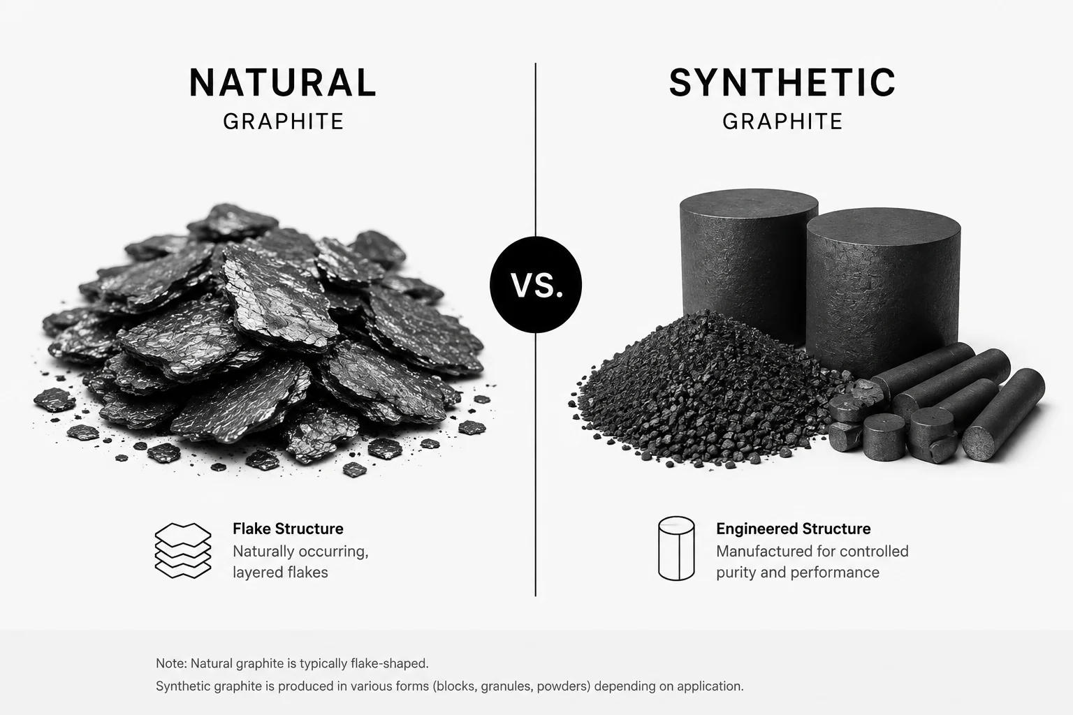 Gegenüberstellung von natürlichem Flockengraphit und synthetischem Graphit